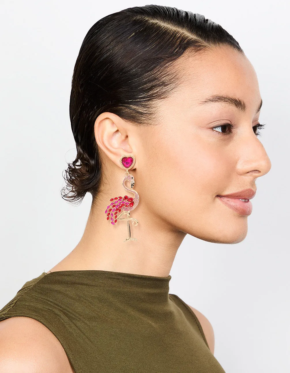Gold Pink Diamante Flamingo Drop Earrings sold by lovisa product image thumbnail 3
