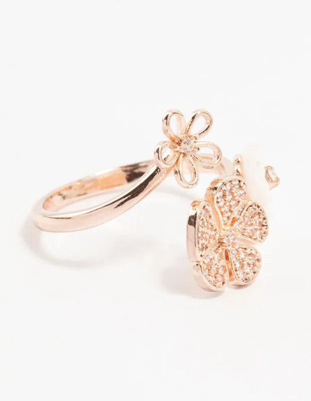 Rose Gold Floral Trio Cubic Zirconia Wrapped Ring sold by lovisa