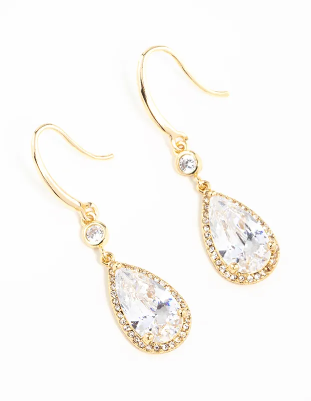 Gold Plated Pear Cut Cubic Zirconia Drop Earrings sold by lovisa