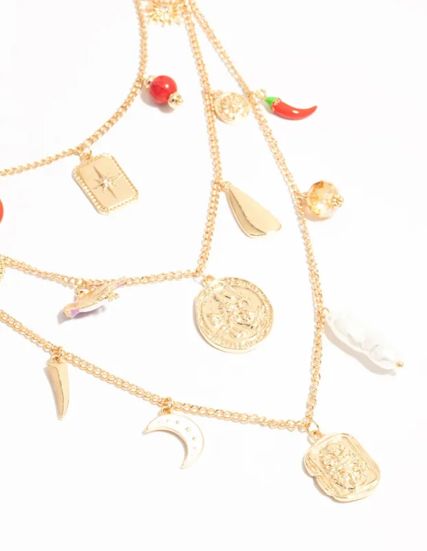 Gold Chilli & Disc Charm Necklace sold by lovisa