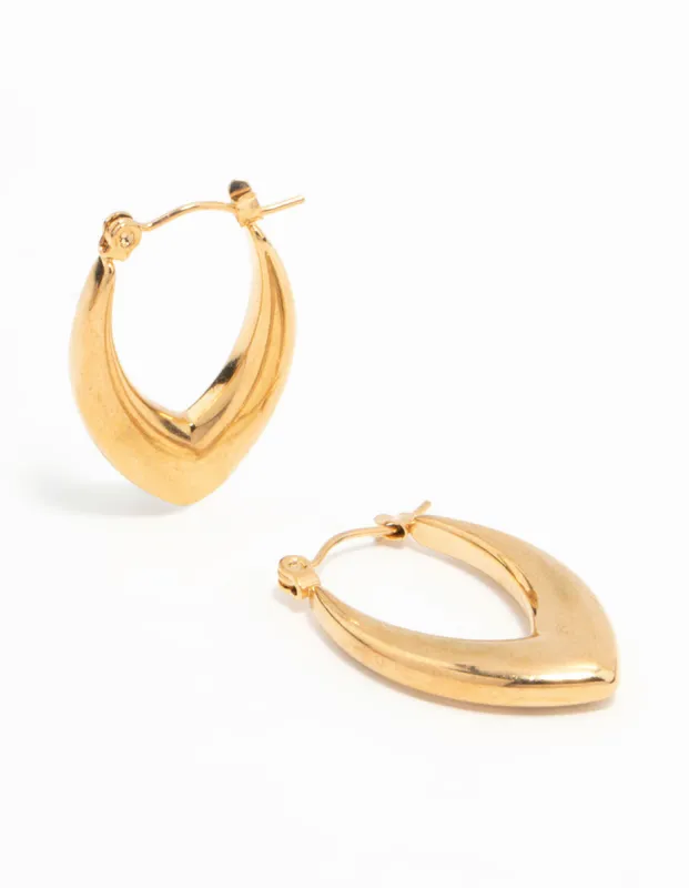 Waterproof Gold Plated Stainless Steel Pointed Puff Hoop Earrings sold by lovisa
