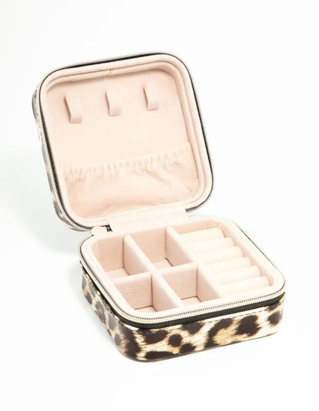 Leopard Print PU Leather Square Jewellery Case sold by lovisa
