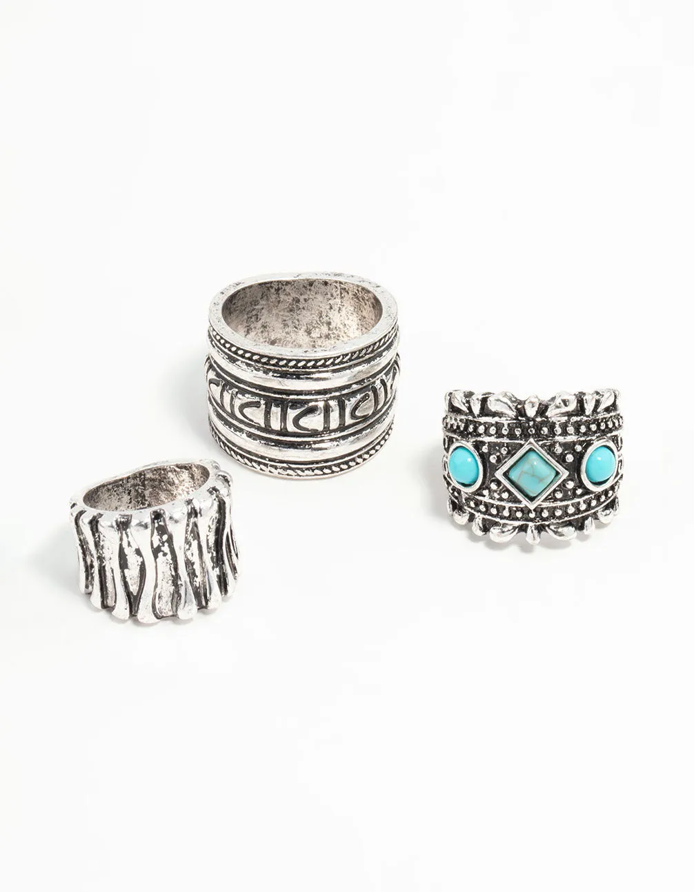 Antique Silver Turquoise Rings 3-Pack sold by lovisa