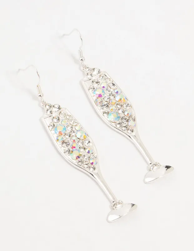 Silver Fizzy Diamante Champagne Drop Earrings sold by lovisa