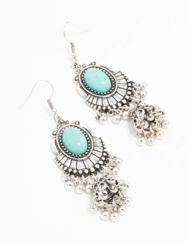 Antique Silver Turquoise Drop Earrings sold by lovisa