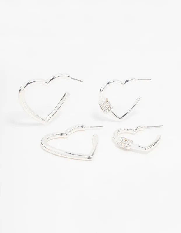 Silver Heart Hoop Earrings 2-Pack sold by lovisa
