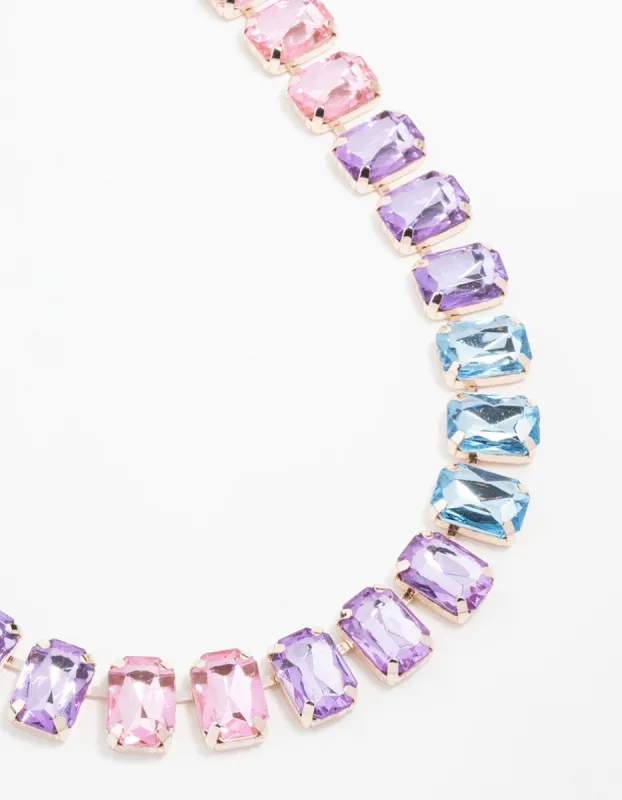 Rose Gold Pink, Blue & Purple Stone Short Necklace sold by lovisa