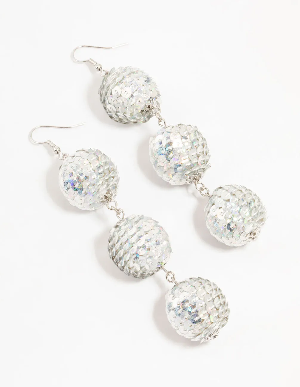 Silver Sequin Disco Ball Drop Earrings sold by lovisa