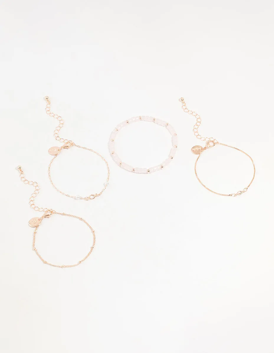 Rose Gold Beaded & Fine Bracelets 4-Pack sold by lovisa