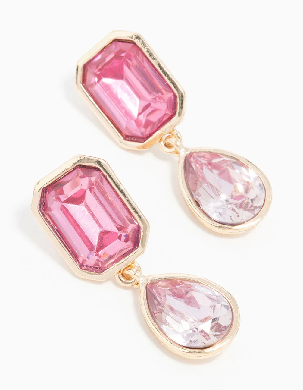 Rose Gold Pink Diamante Drop Earrings sold by lovisa