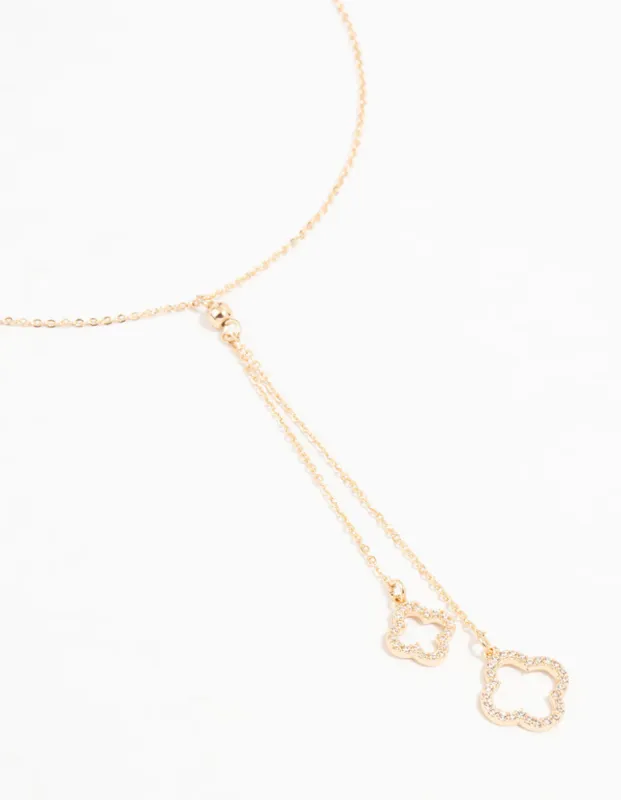 Gold Cubic Zirconia Flower Y Necklace sold by lovisa