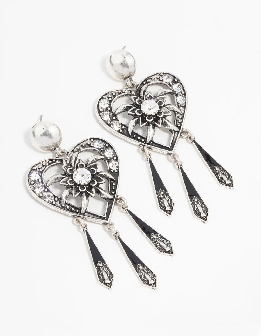 Antique Silver Heart Drop Earrings sold by lovisa
