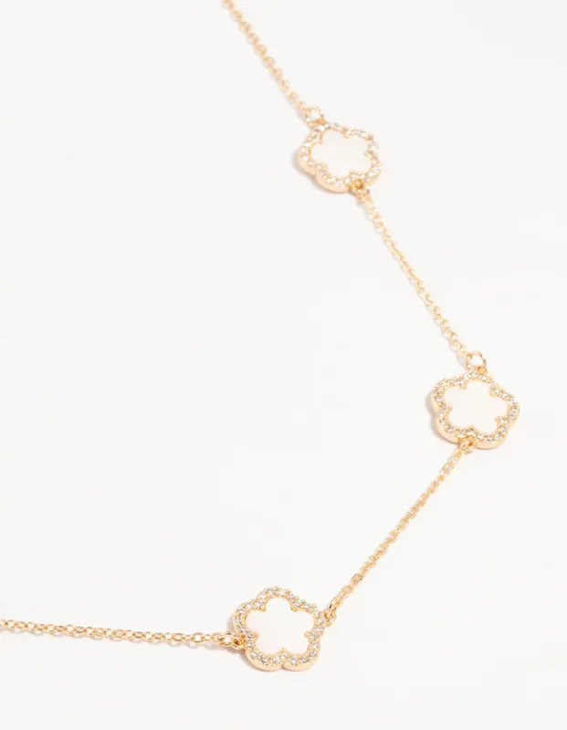 Gold Cubic Zirconia Flower Necklace sold by lovisa