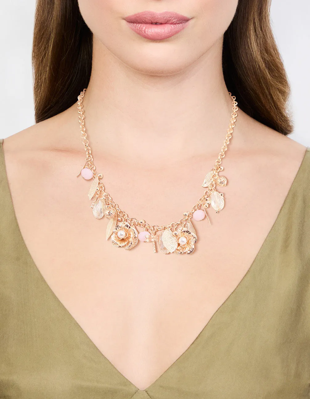 Rose Gold Flower & Leaf Charm Short Necklace sold by lovisa product image thumbnail 2