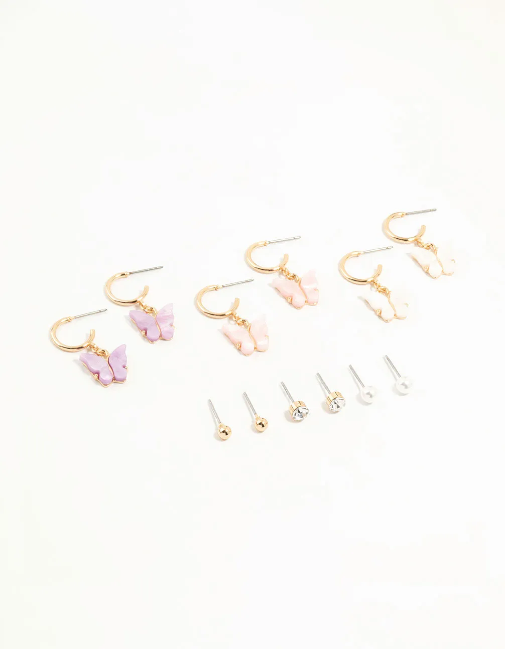 Rose Gold Butterfly & Classic Stud Earrings 6-Pack sold by lovisa