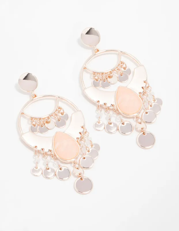 Rose Gold Bead & Disc Drop Earrings sold by lovisa