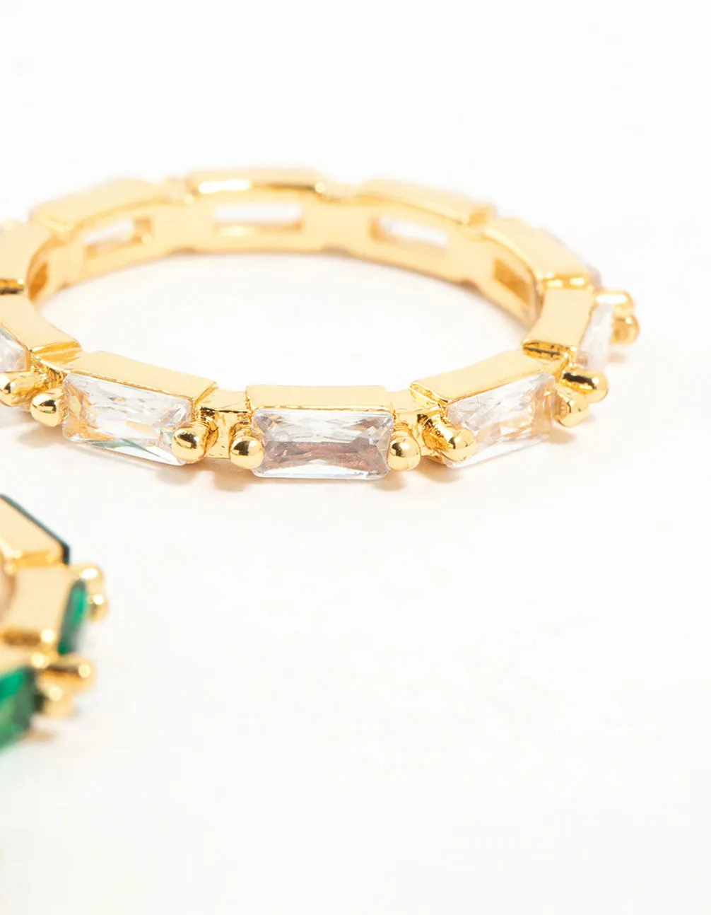 Gold Plated Green & Silver Baguette Stacking Rings 2-Pack sold by lovisa product image thumbnail 3