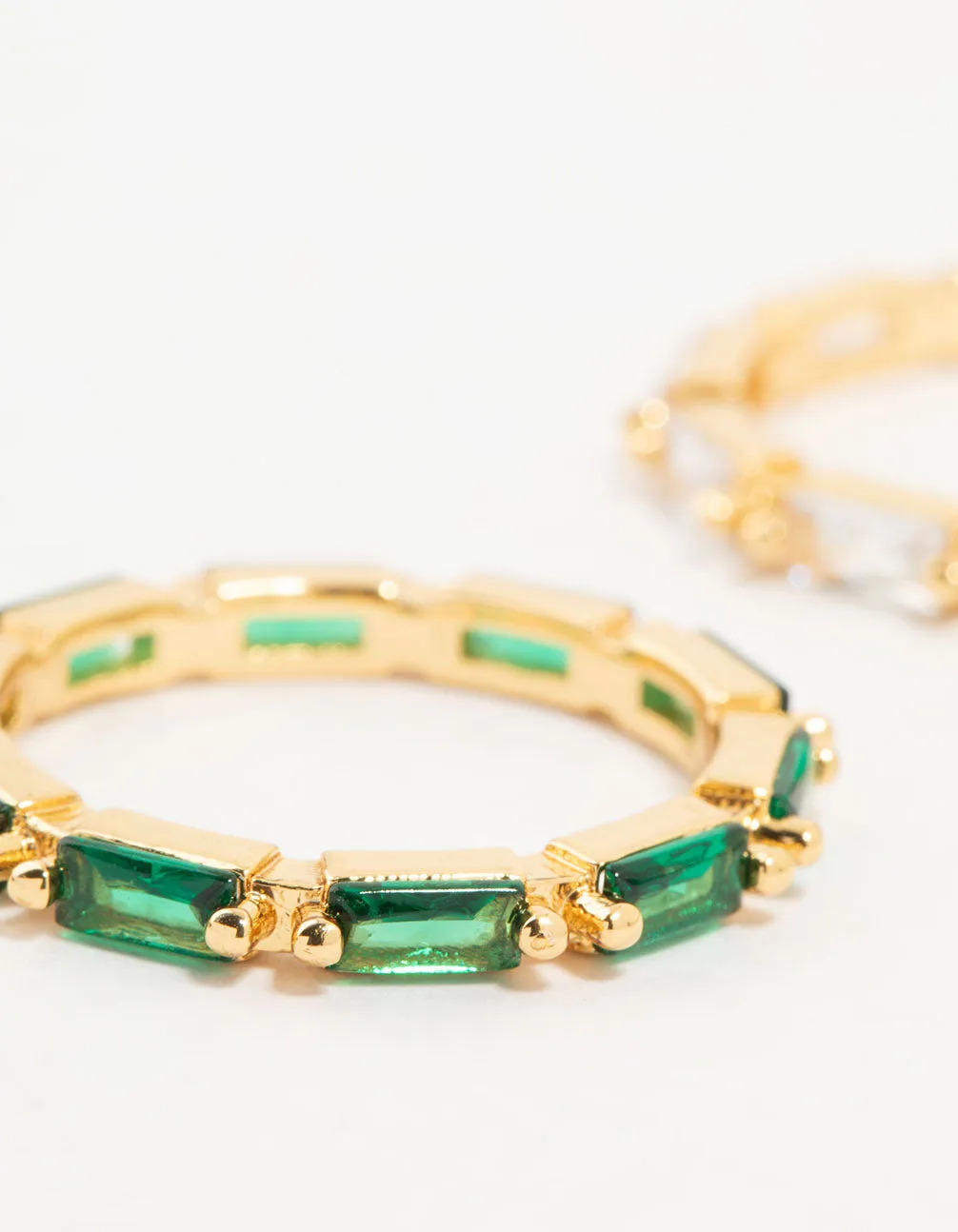 Gold Plated Green & Silver Baguette Stacking Rings 2-Pack sold by lovisa product image thumbnail 2