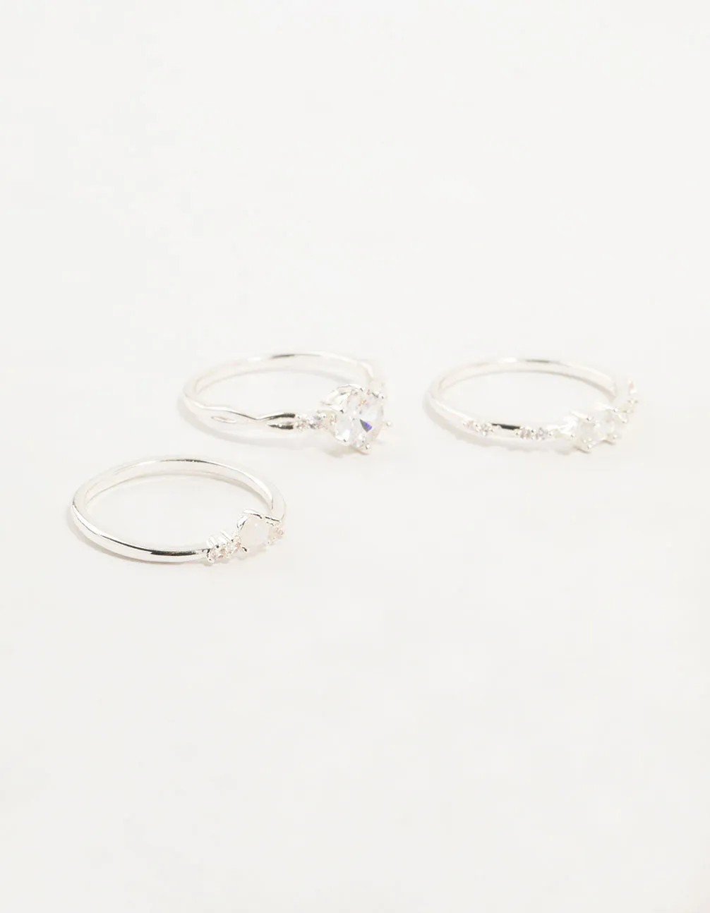 Silver Plated Cubic Zirconia Stacking Rings 3-Pack sold by lovisa