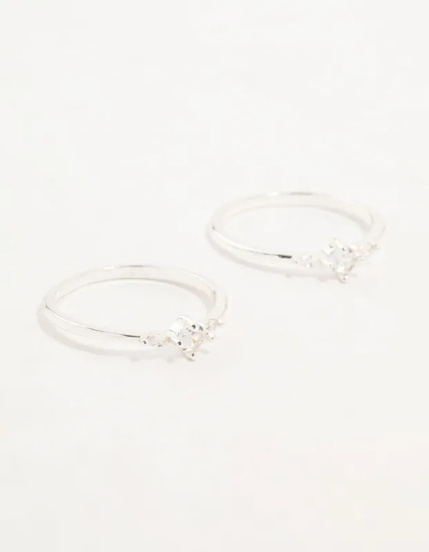 Silver Plated Dainty Cubic Zirconia Stacking Rings 2-Pack sold by lovisa