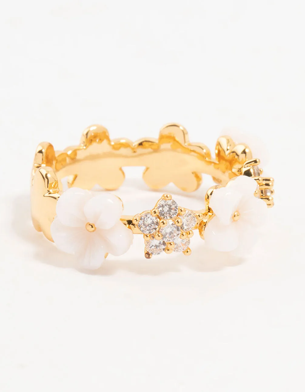 Gold Plated Alternating Flower Cubic Zirconia Band Ring sold by lovisa