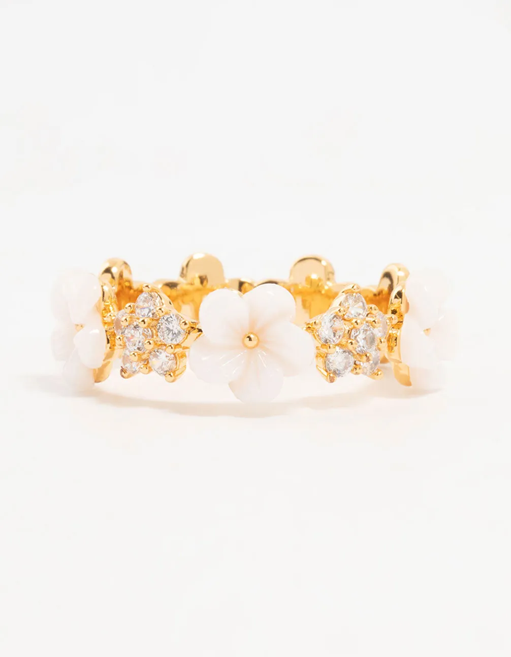 Gold Plated Alternating Flower Cubic Zirconia Band Ring sold by lovisa product image thumbnail 2