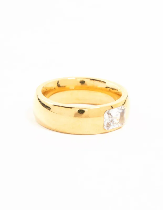 Waterproof Gold Plated Stainless Steel Wide Band Cubic Zirconia Ring sold by lovisa
