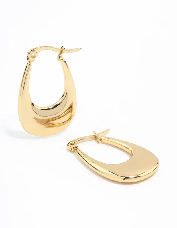 Waterproof Gold Plated Stainless Steel Elongated Flat Hoop Earrings sold by lovisa