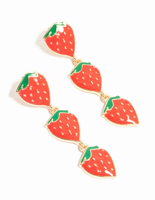 Gold Strawberry Drop Earrings sold by lovisa