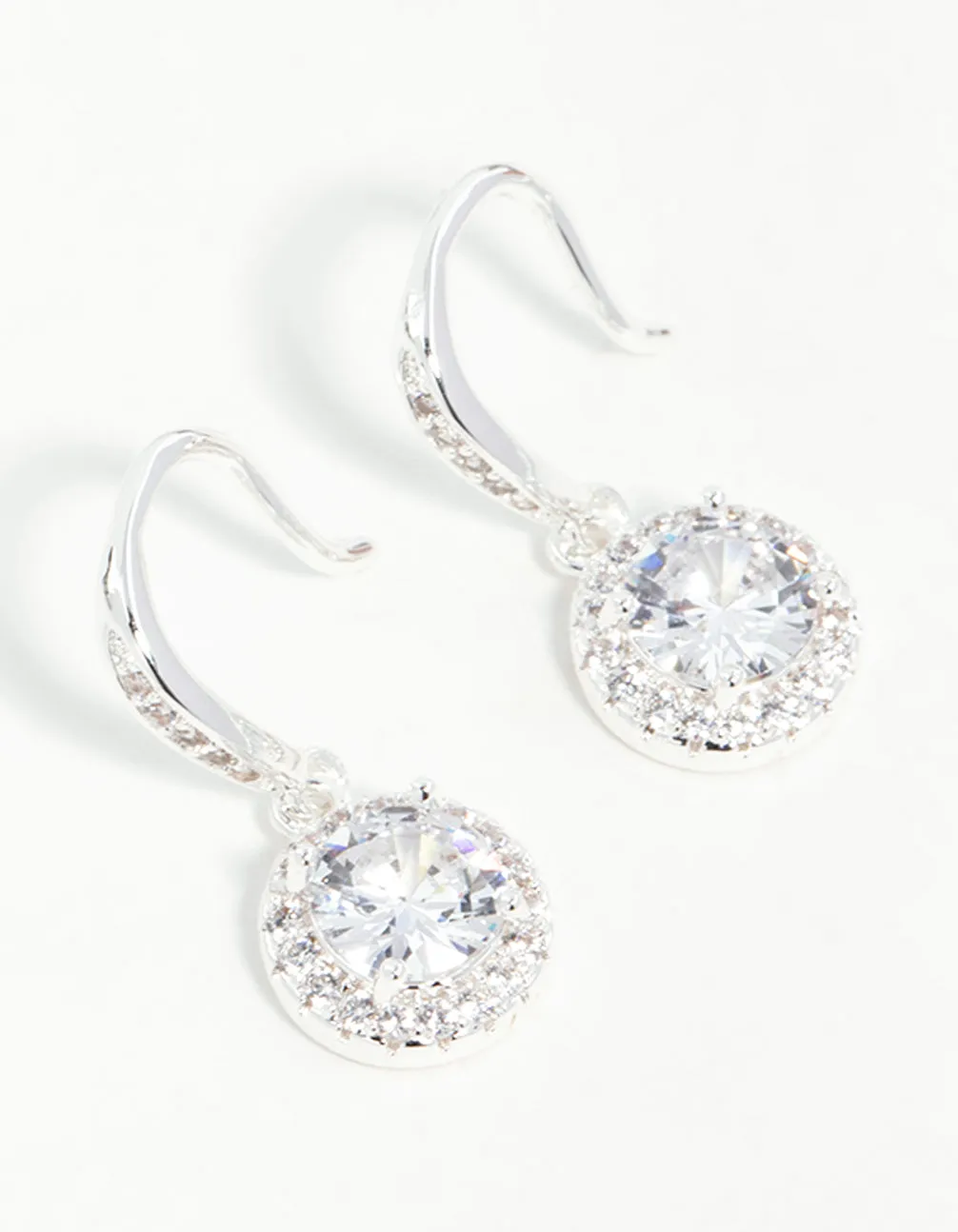 Silver Plated Round Halo Cubic Zirconia Drop Earrings sold by lovisa