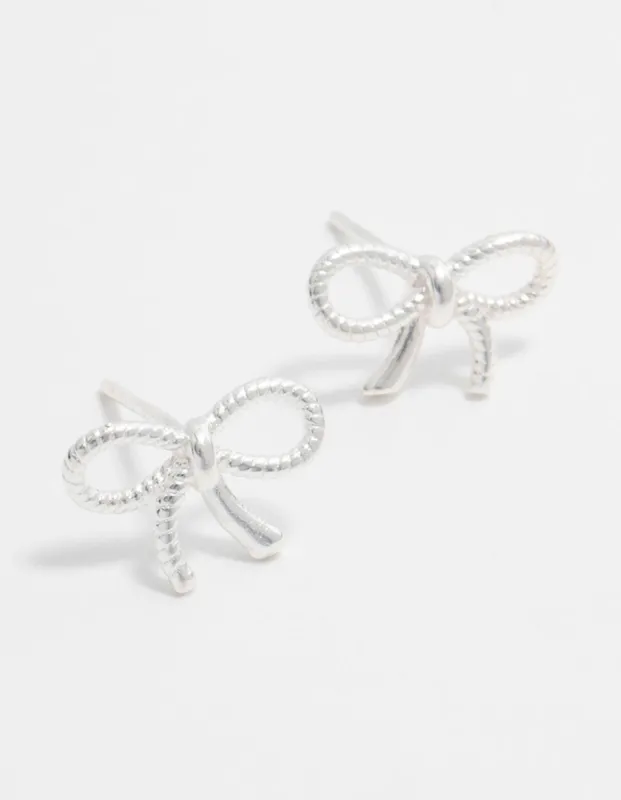 Sterling Silver Textured Bow Stud Earrings sold by lovisa
