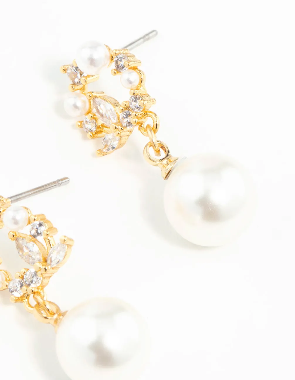 Gold Plated Cubic Zirconia Cluster & Freshwater Pearl Drop Earrings sold by lovisa product image thumbnail 3