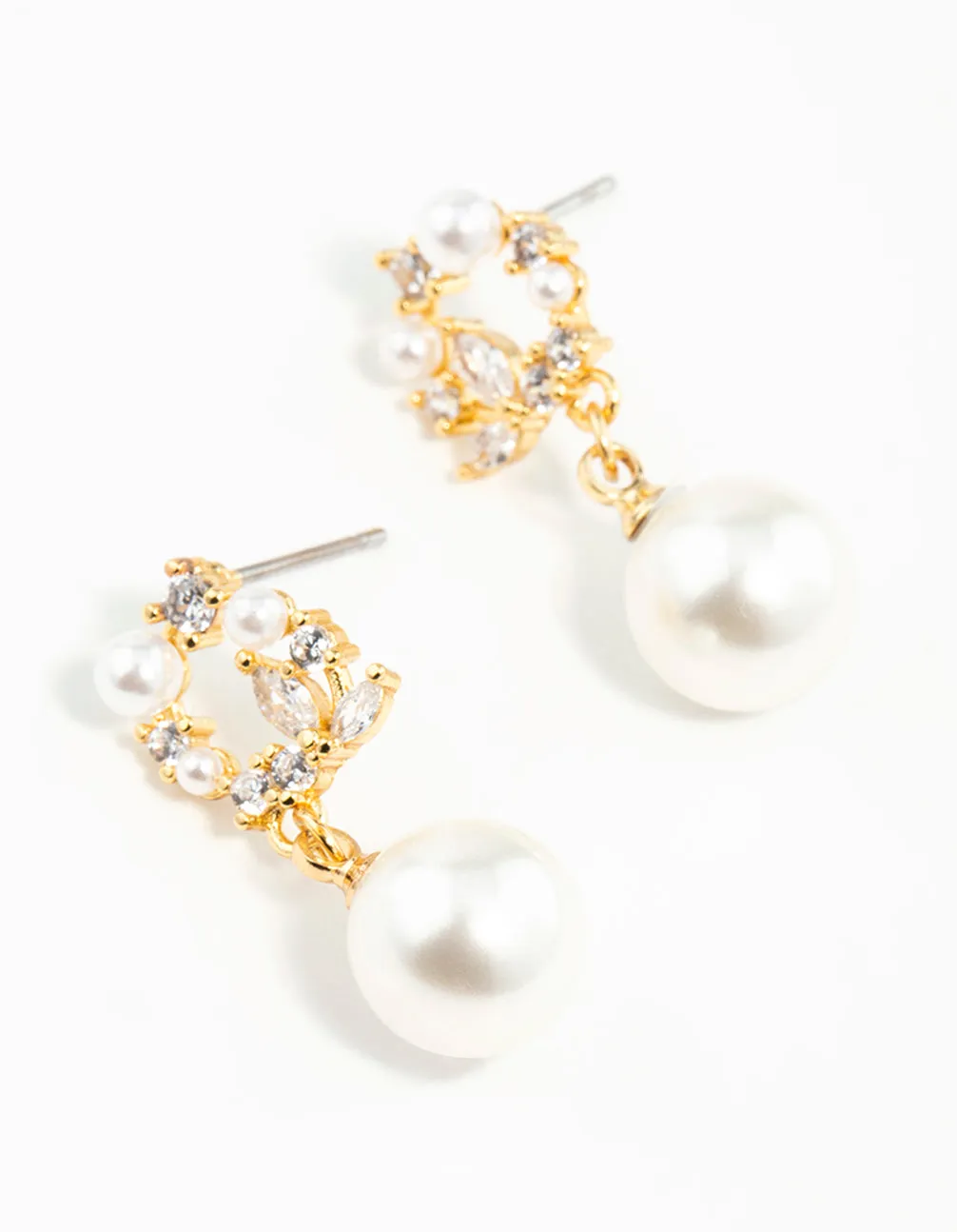 Gold Plated Cubic Zirconia Cluster & Freshwater Pearl Drop Earrings sold by lovisa