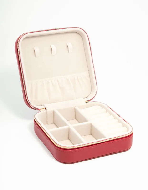 Red PU Leather Square Jewellery Case sold by lovisa