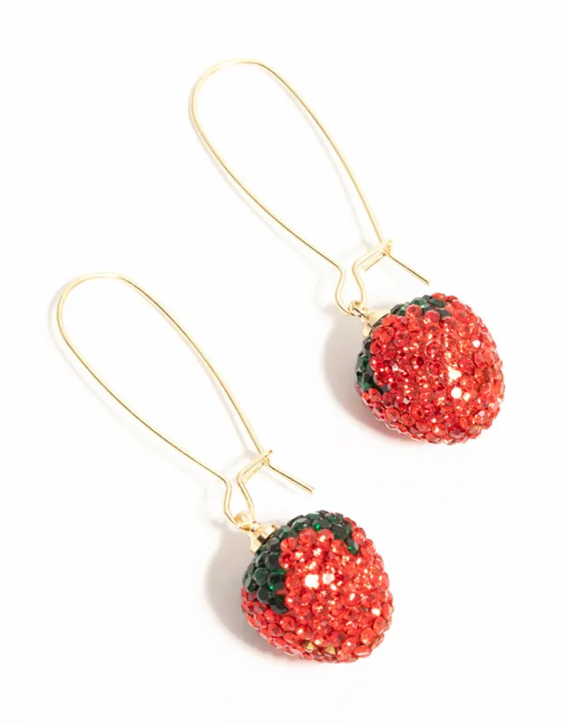 Gold Red Diamante Strawberry Drop Earrings sold by lovisa