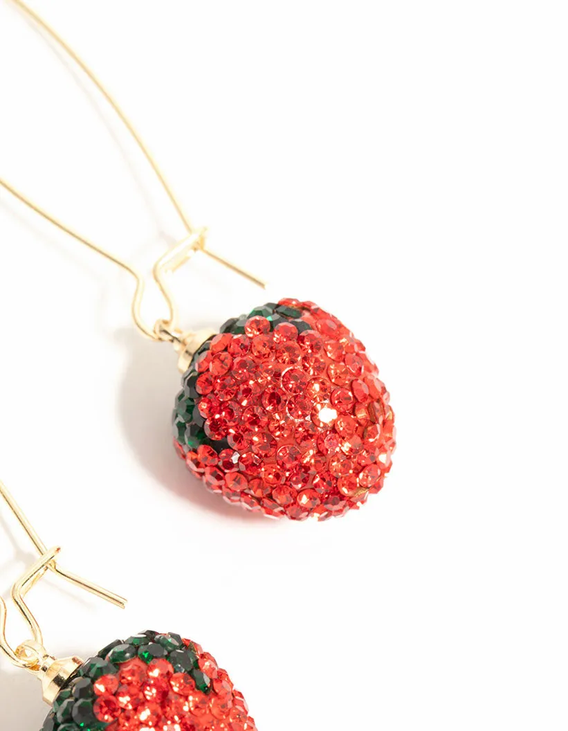 Gold Red Diamante Strawberry Drop Earrings sold by lovisa product image thumbnail 5