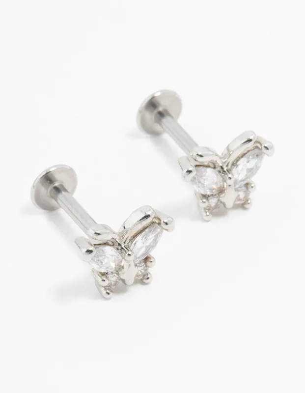 Surgical Steel Cubic Zirconia Butterfly Flat Backs sold by lovisa