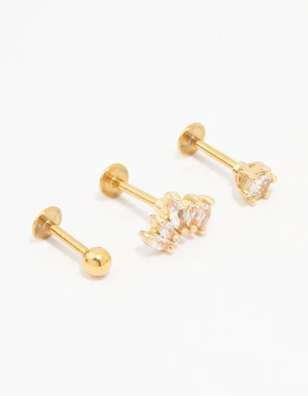 Gold Plated Surgical Steel Marquise Ball Flat Back 3-Pack sold by lovisa