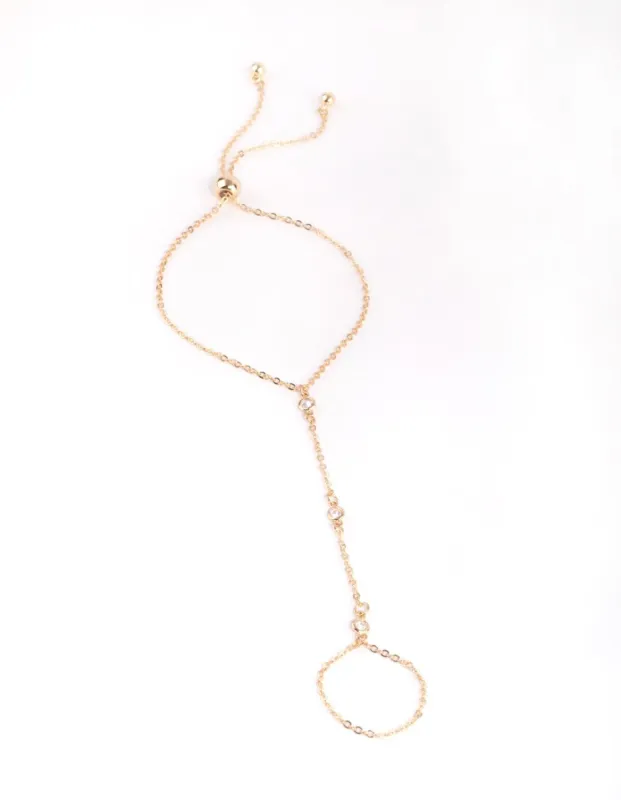 Gold Plain Cubic Zirconia Hand Chain sold by lovisa