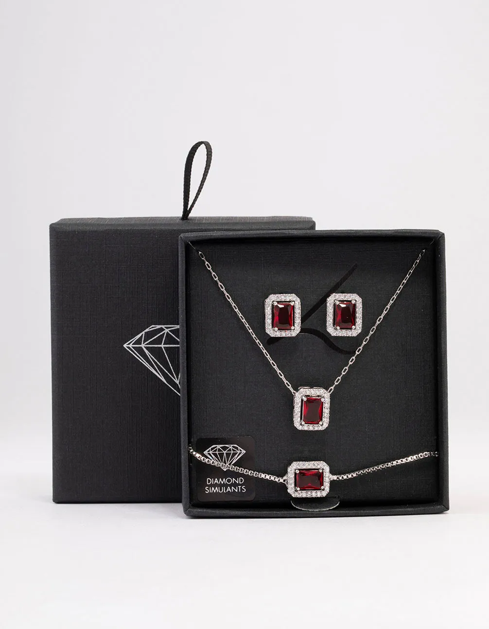 Rhodium Ruby Diamond Simulant Halo Jewellery Set sold by lovisa product image thumbnail 3