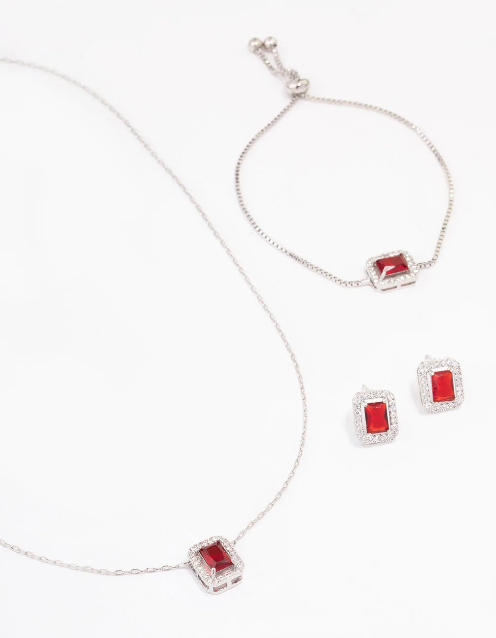 Rhodium Ruby Diamond Simulant Halo Jewellery Set sold by lovisa