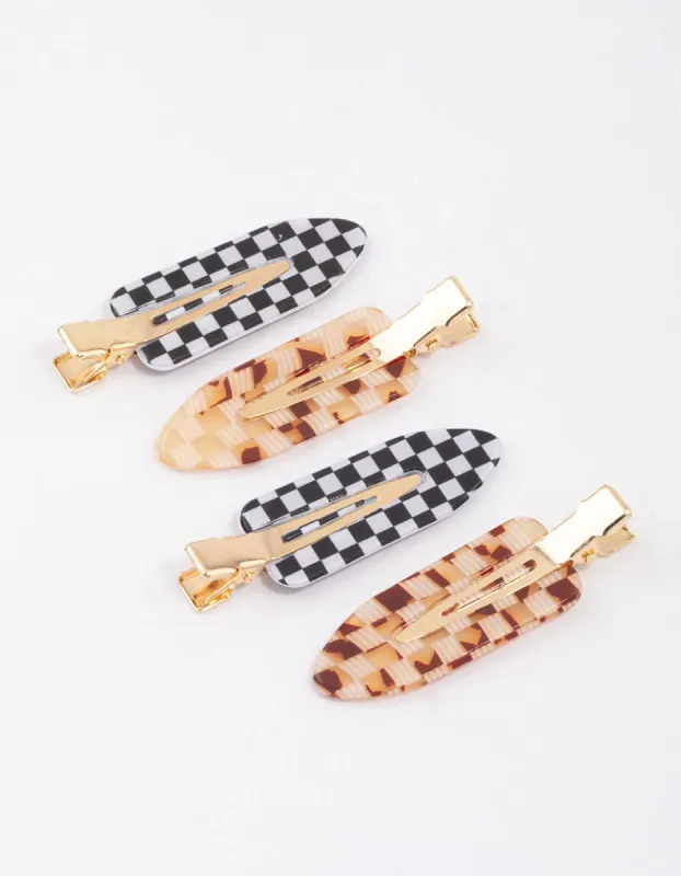 Gold Checkered Creaseless Hair Clips 4-Pack sold by lovisa