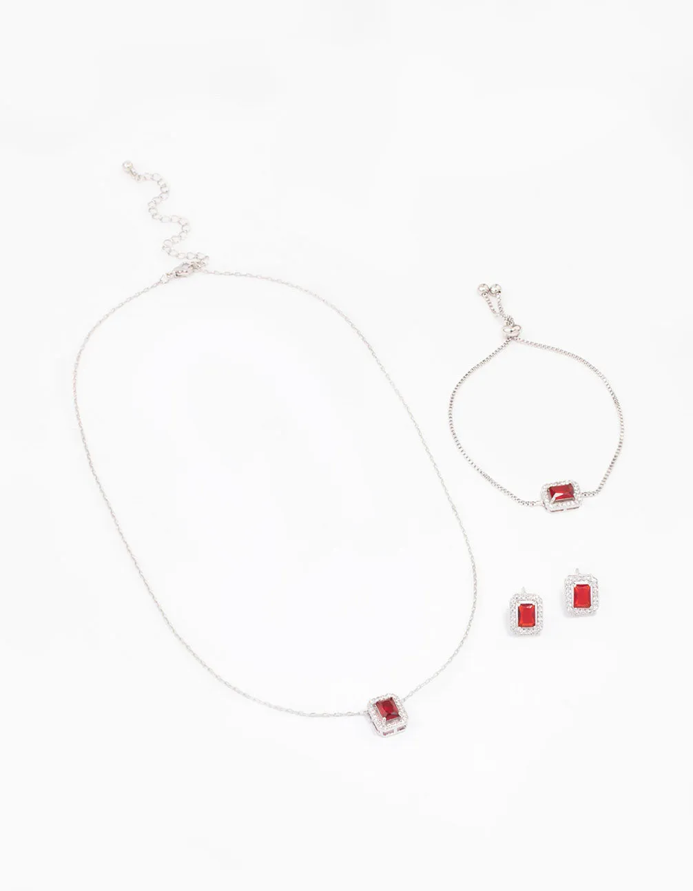 Rhodium Ruby Diamond Simulant Halo Jewellery Set sold by lovisa product image thumbnail 2