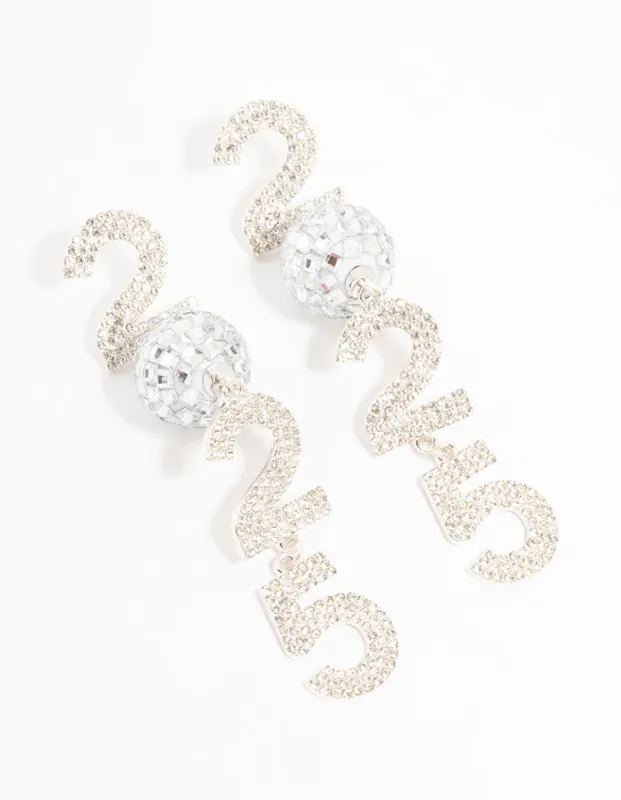 Silver 2025 Disco Ball & Diamante Drop Earrings sold by lovisa