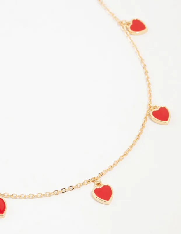Gold Red Enamel Heart Necklace sold by lovisa