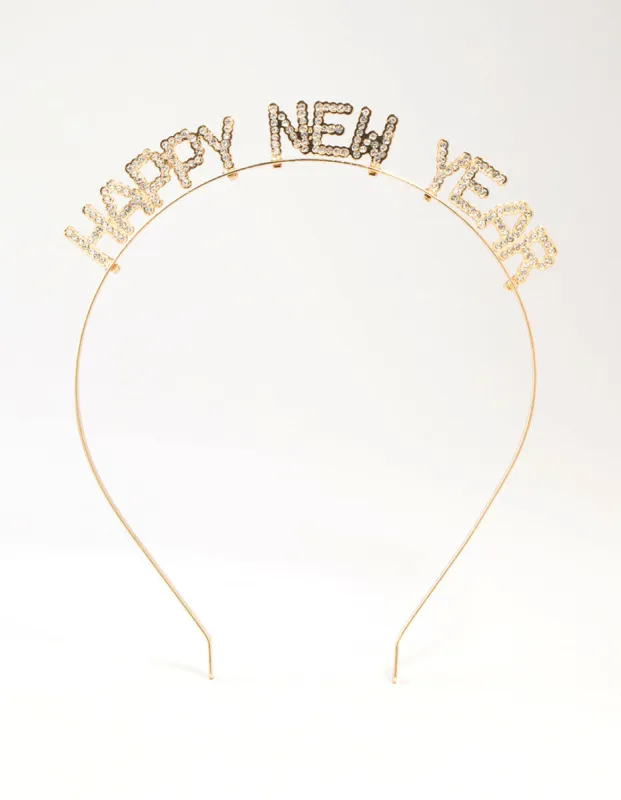 Gold Diamante Happy New Year Headband sold by lovisa