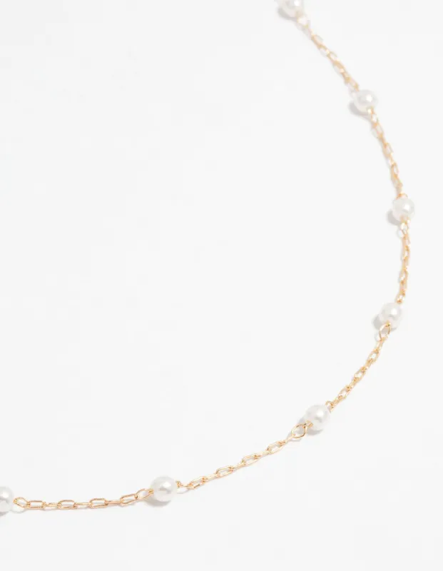 Gold Fine Pearl Station Necklace sold by lovisa