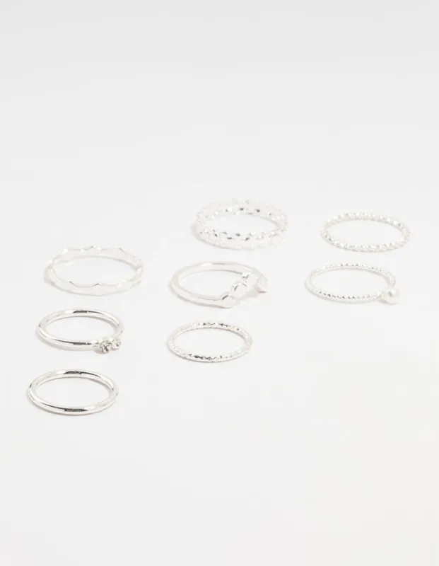 Silver Thin Mixed Stacking Rings 8-Pack sold by lovisa