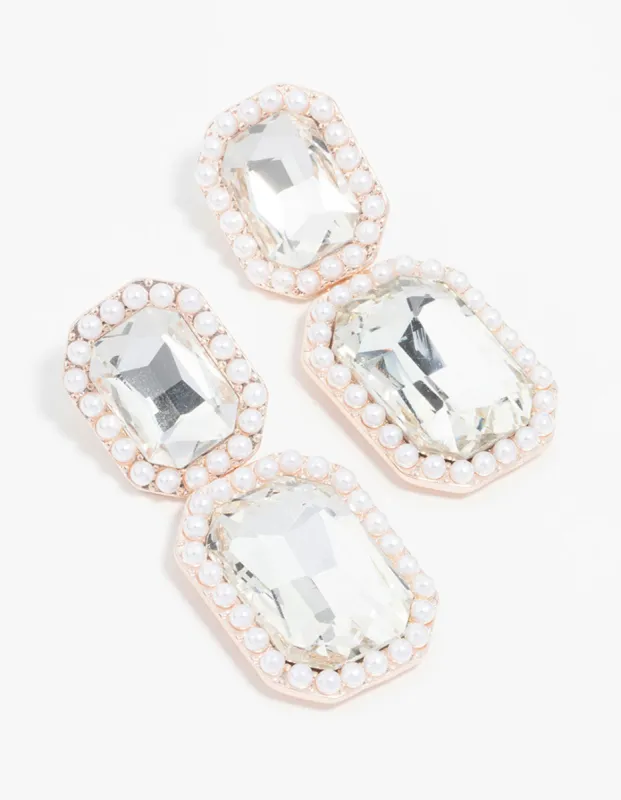 Rose Gold Pearl & Diamante Cocktail Earrings sold by lovisa