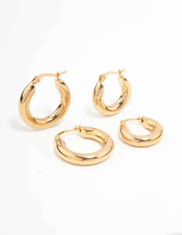 Waterproof Gold Plated Stainless Steel Tube Hoop Earrings 2-Pack sold by lovisa
